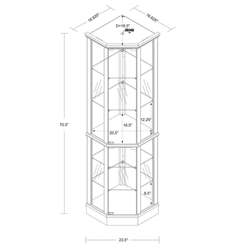 Vitrine d'angle éclairée à 6 étagères (ampoule E26 non incluse)