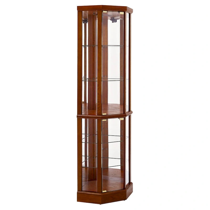 Vitrine d'angle éclairée à 6 étagères (ampoule E26 non incluse)